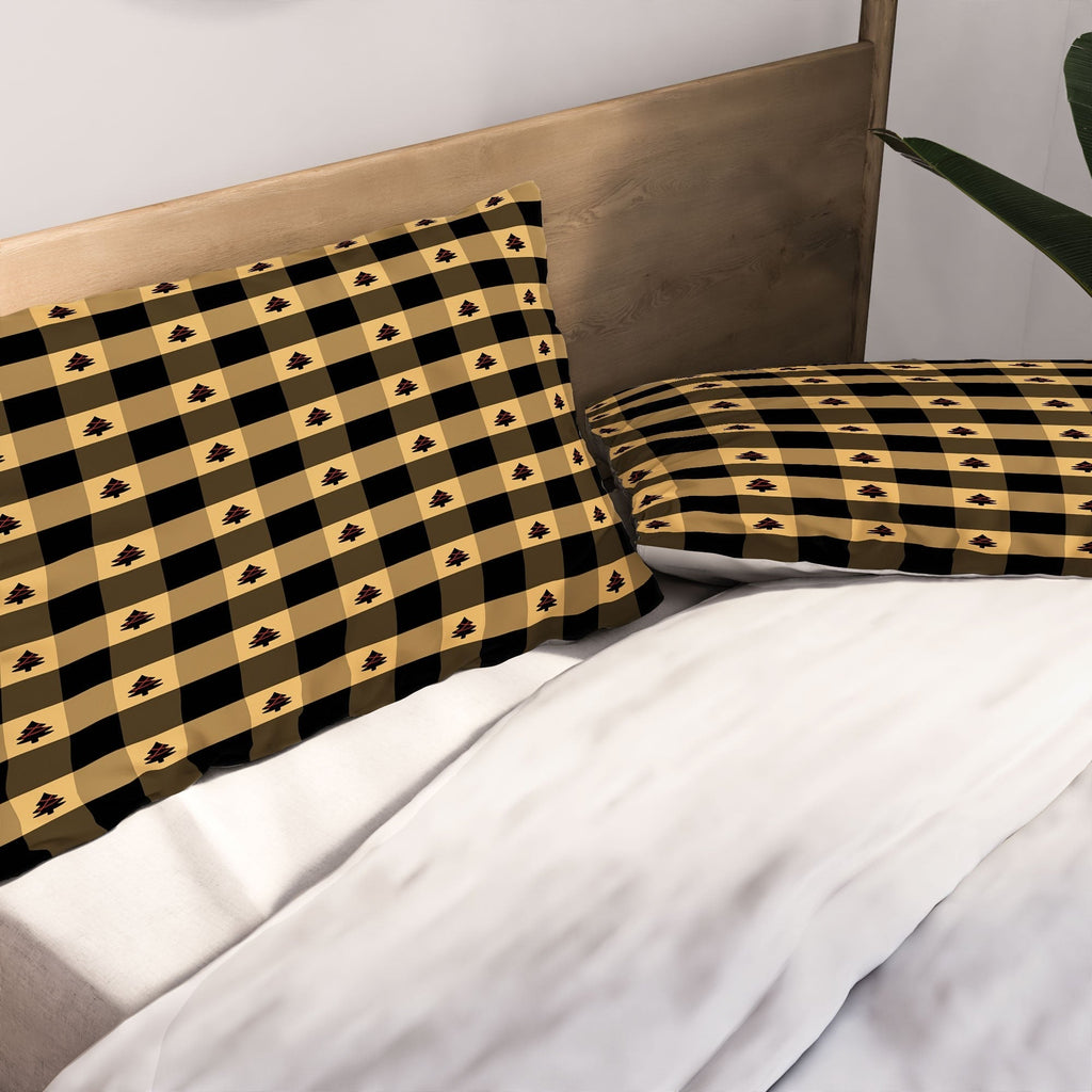 Design by Spark Black Gold Tree Tree Gingham Pillow Shams
