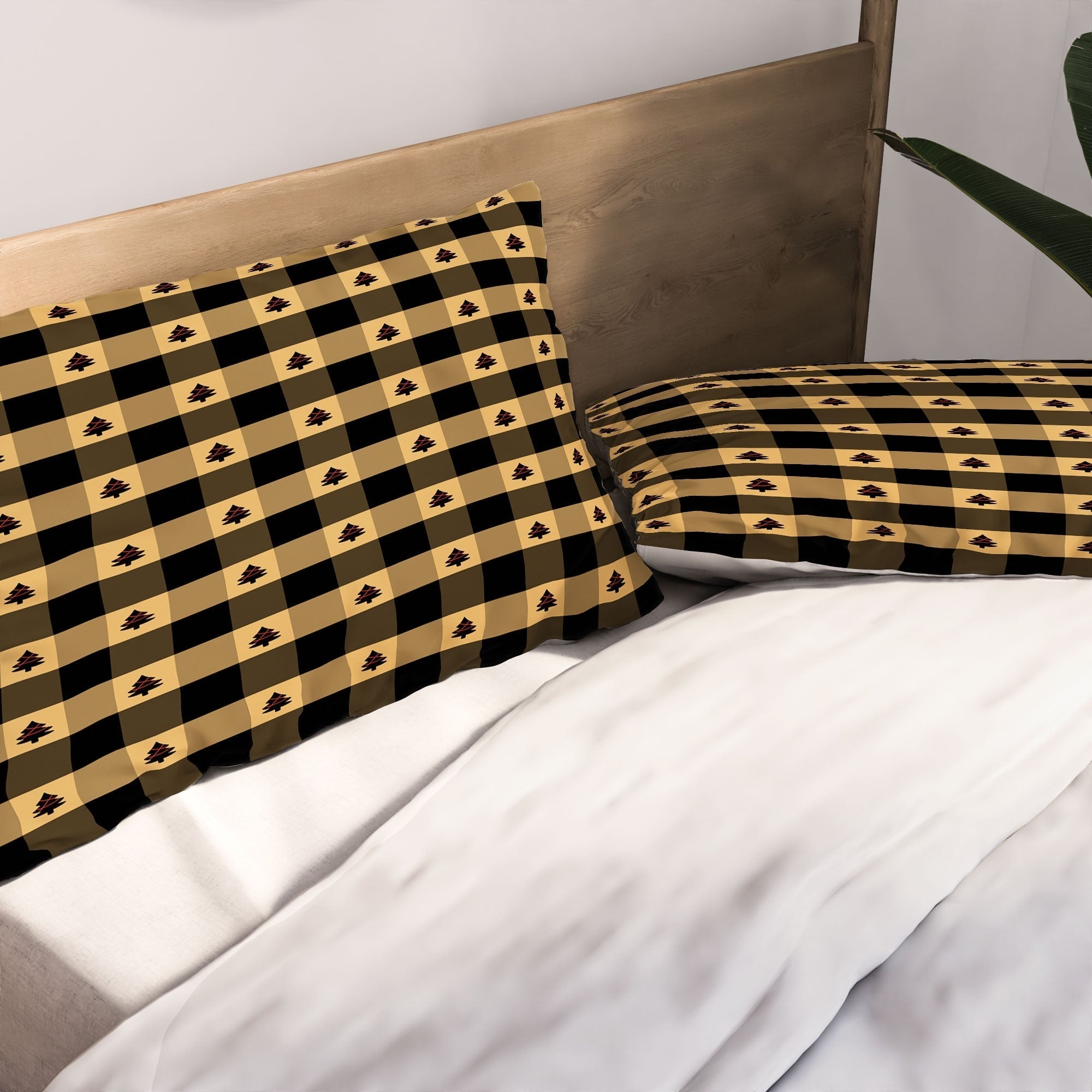 Design by Spark Black Gold Tree Tree Gingham Pillow Shams