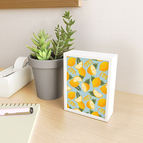 Jessica Molina Lemon Pattern on Sky Blue Framed Mini Art Print