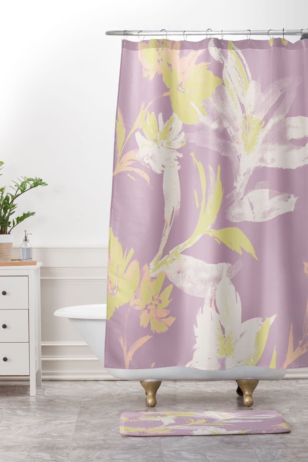 Gabriela Fuente Emma Lilac Floral Memory Foam Bath Mat