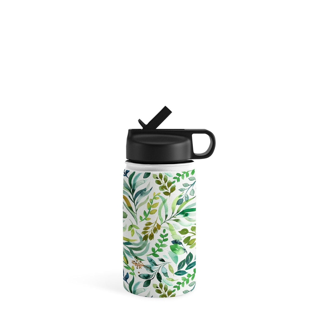Ninola Design Botanic Retreat Loose Botanical Leaves Watercolor Green Water Bottle