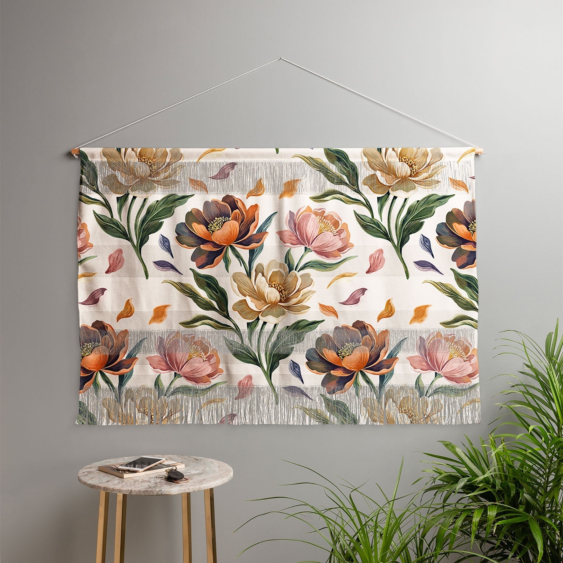 Marta Barragan Camarasa Hand Painted Peony Florals Wall Hanging Landscape