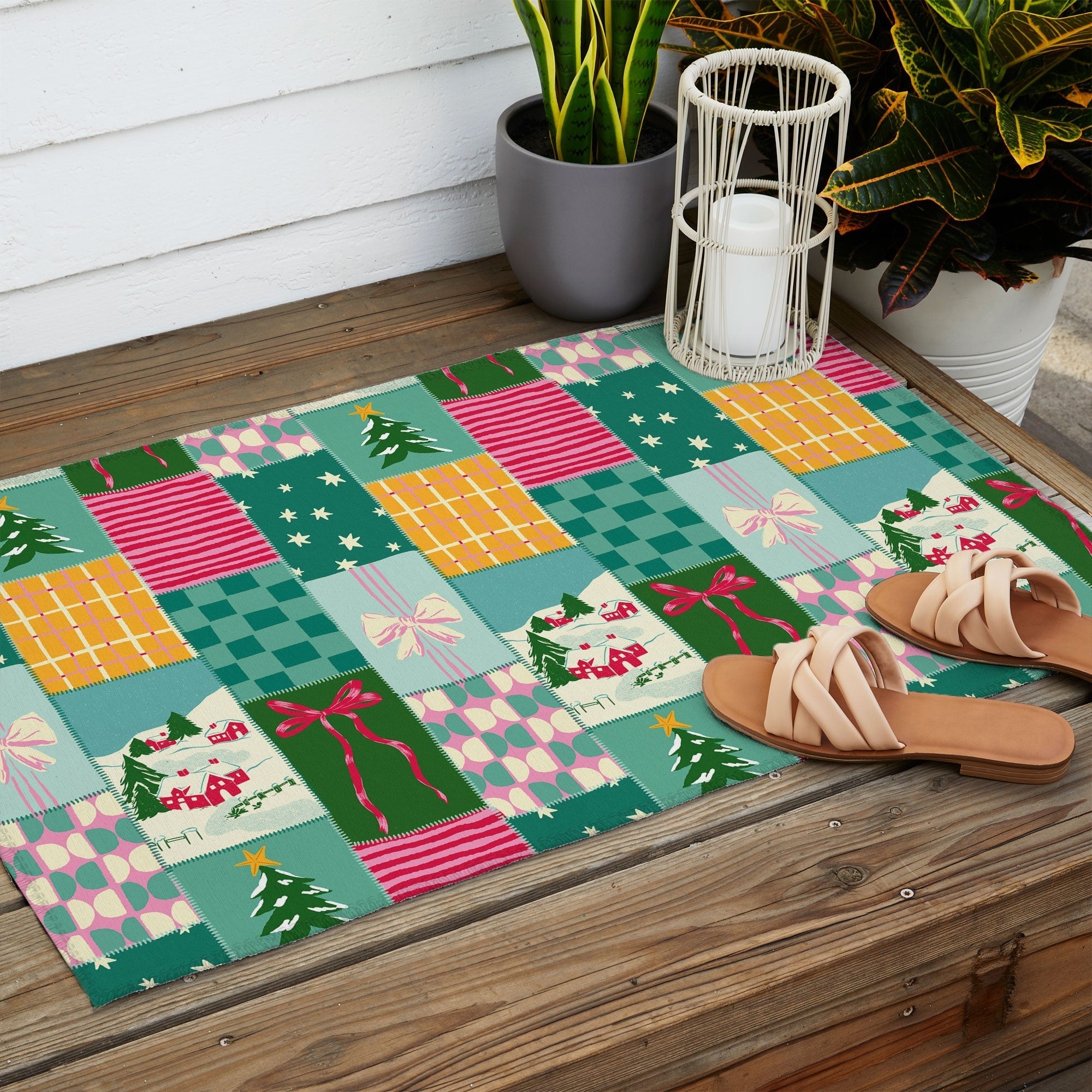 LouBruzzoni Cozy Christmas Patchwork Outdoor Rug