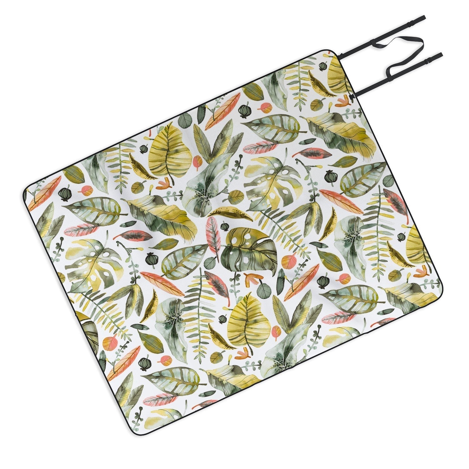 Ninola Design Botanic Retreat Tropical Jungle Leaves Botanical Green Orange Picnic Blanket