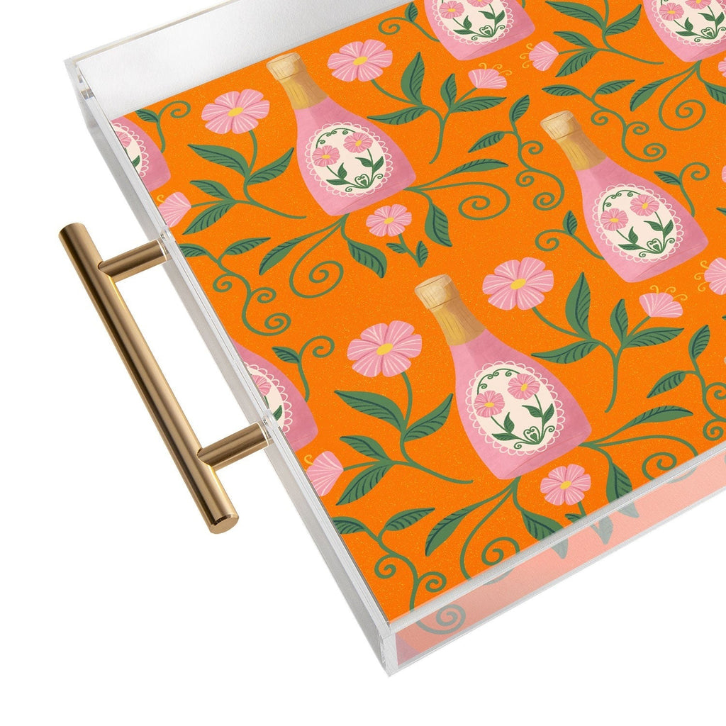 Design by Spark Rose Bubbly And Florals Acrylic Tray
