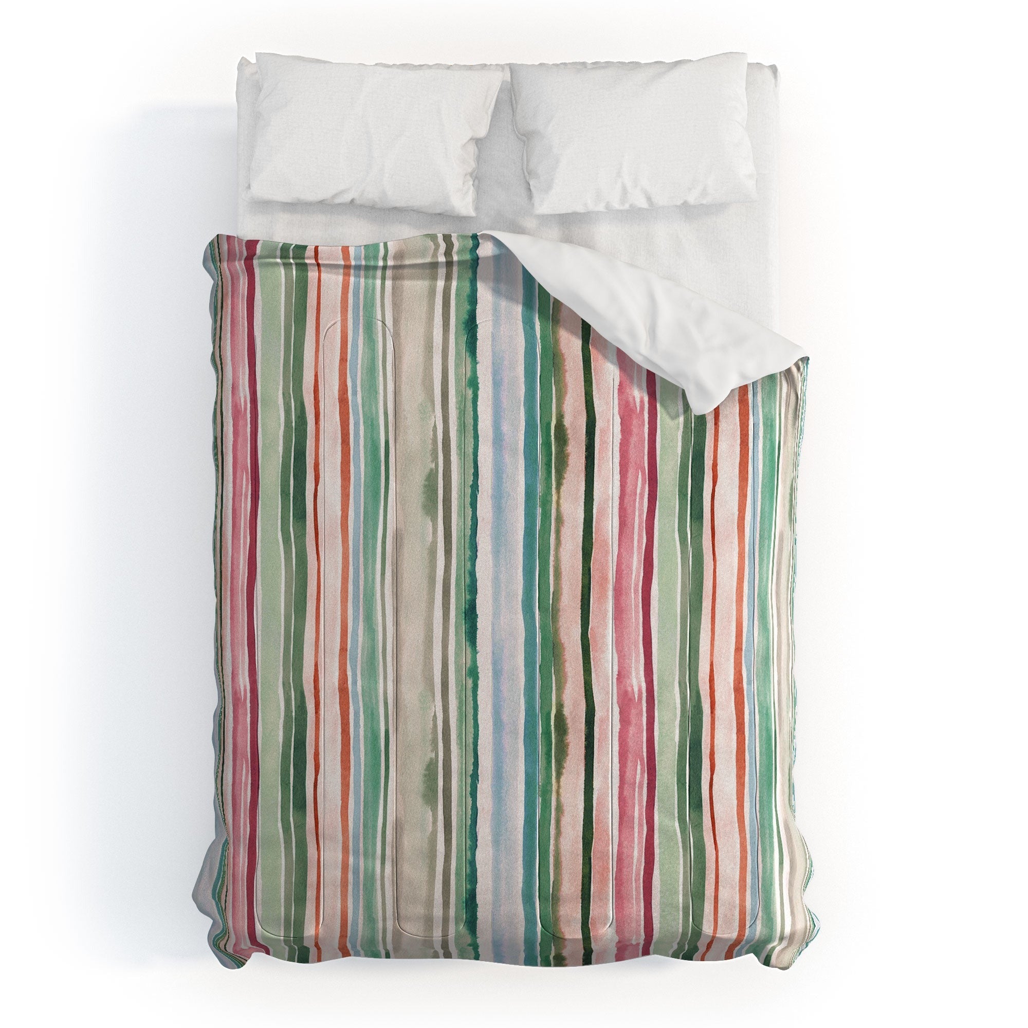 Ninola Design Botanic Retreat Watercolor Stripes Green Orange Red Comforter