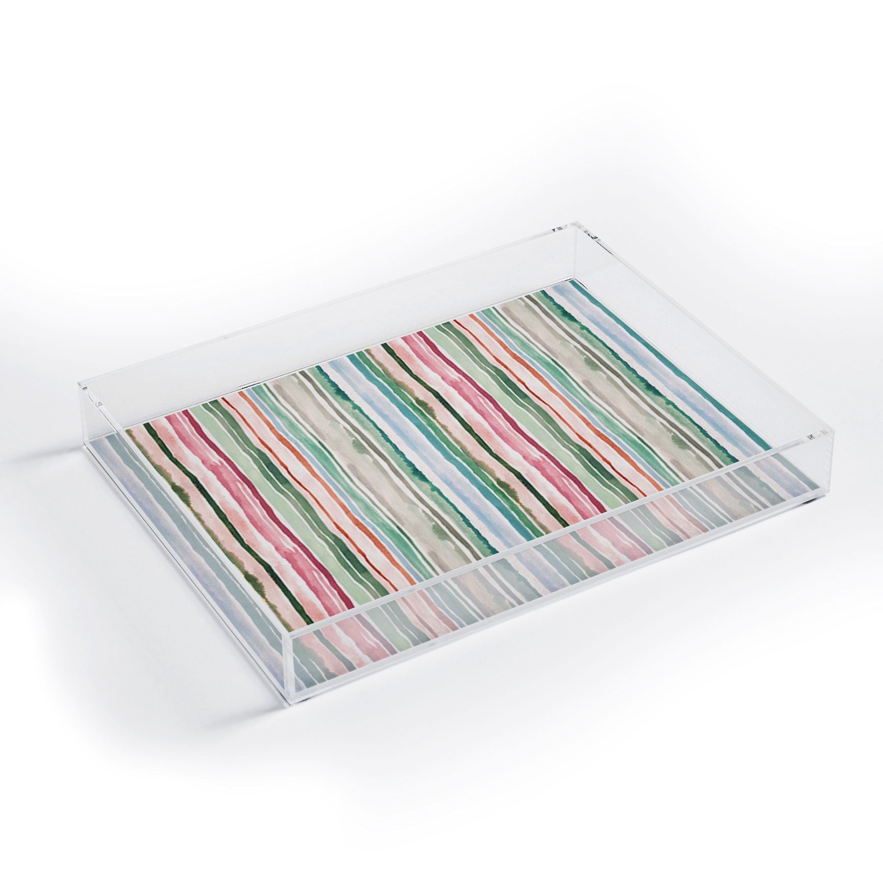 Ninola Design Botanic Retreat Watercolor Stripes Green Orange Red Acrylic Tray