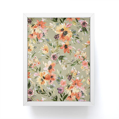 Ninola Design Botanic Retreat Painterly Tropical Flowers Sage Green Framed Mini Art Print