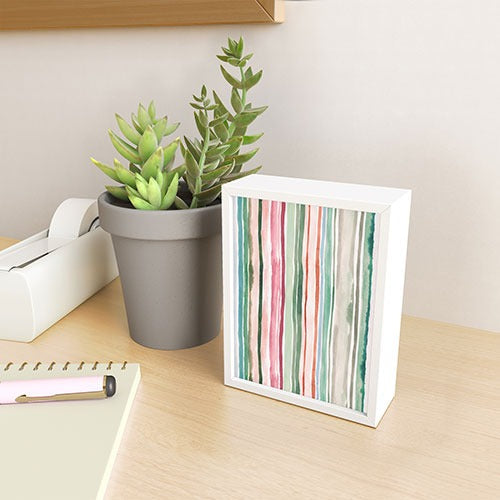 Ninola Design Botanic Retreat Watercolor Stripes Green Orange Red Framed Mini Art Print