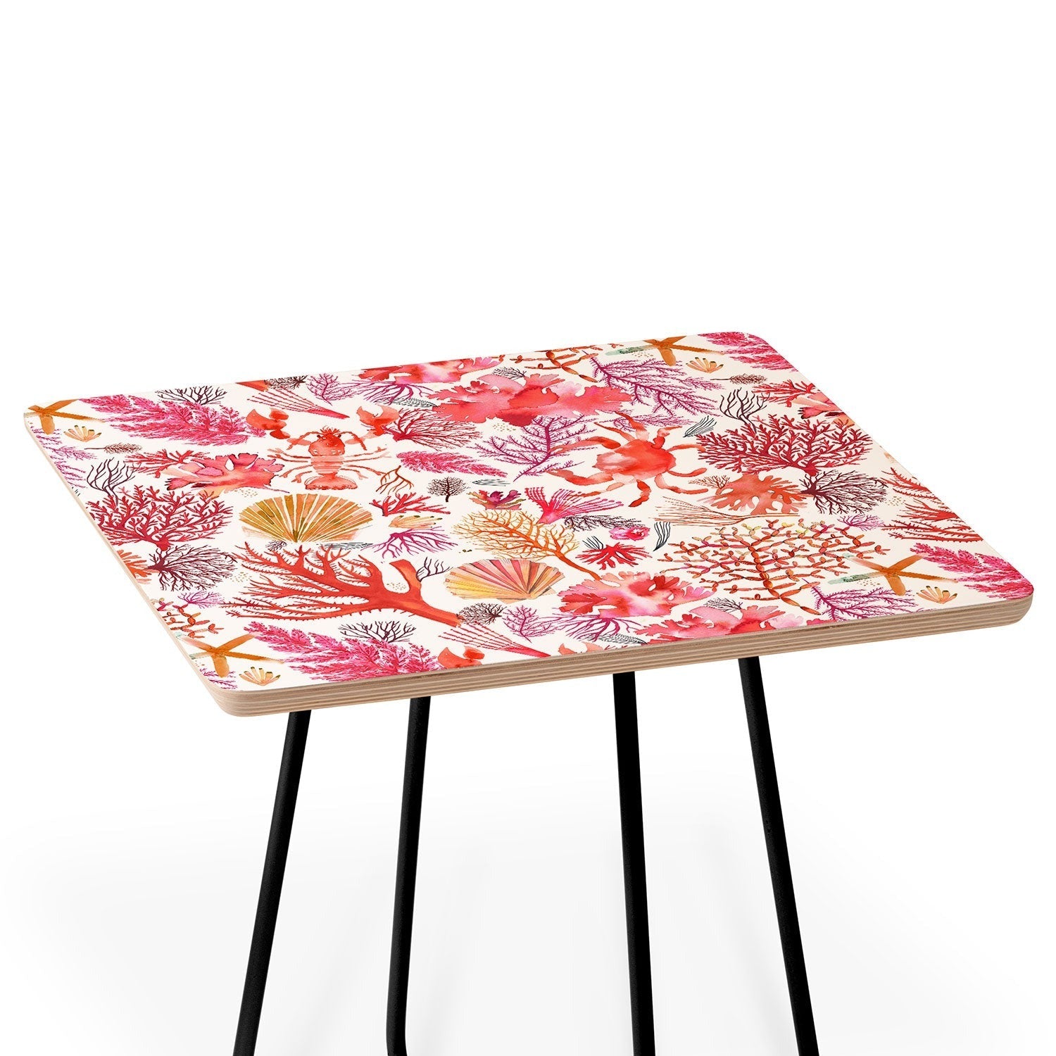 Ninola Design Botanic Retreat Coral Reef Crab Lobster Red Side Table