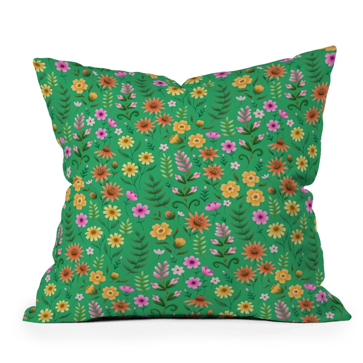 Pimlada Phuapradit Ditsy Spring Floral Green Outdoor Throw Pillow