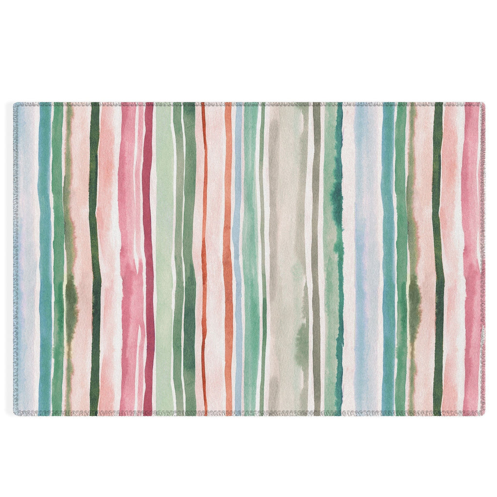 Ninola Design Botanic Retreat Watercolor Stripes Green Orange Red Outdoor Rug