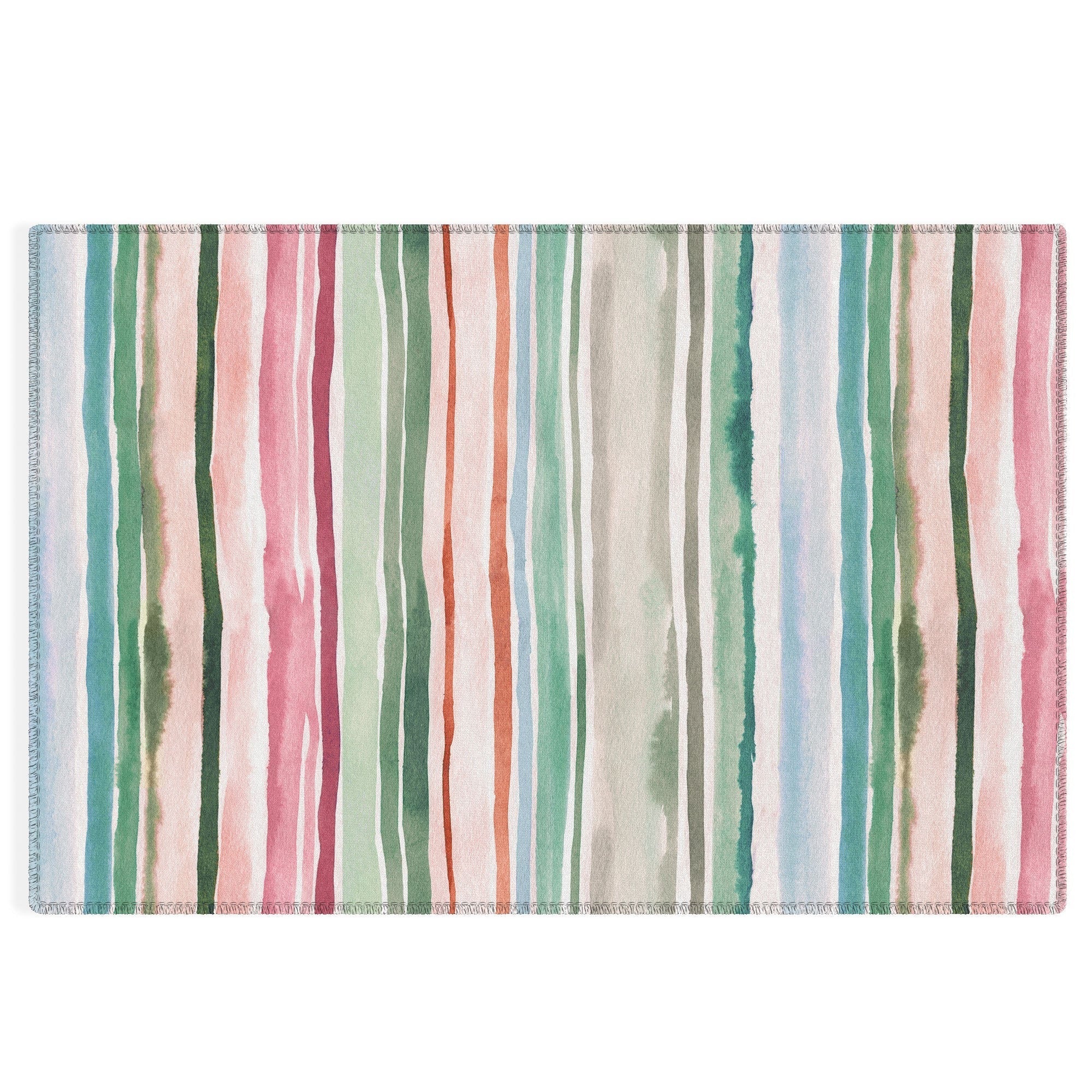 Ninola Design Botanic Retreat Watercolor Stripes Green Orange Red Outdoor Rug