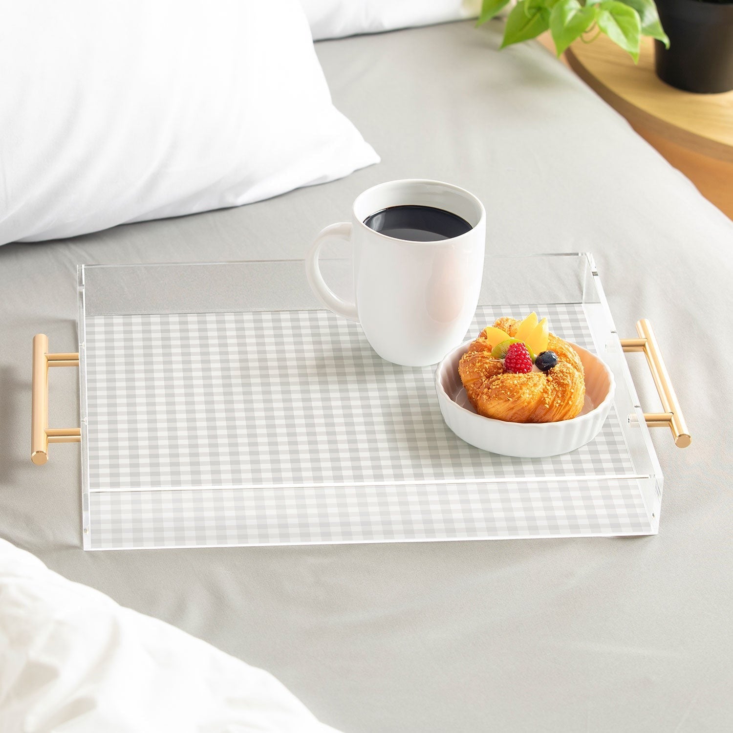 Colour Poems Gingham Plaid Pattern Cloud White Acrylic Tray