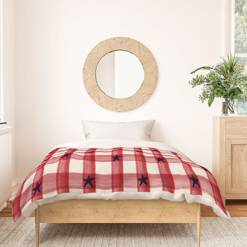 DENY Designs Red Gingham plus Stars Duvet Cover