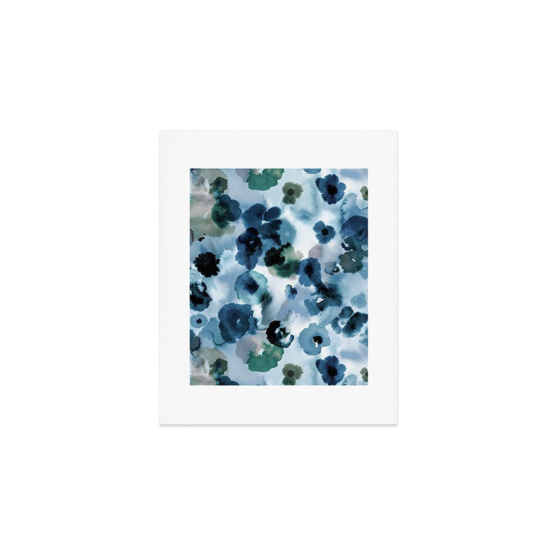 Ninola Design Botanic Retreat Ombre Abstract Watercolor Flowers Blue Navy Art Print
