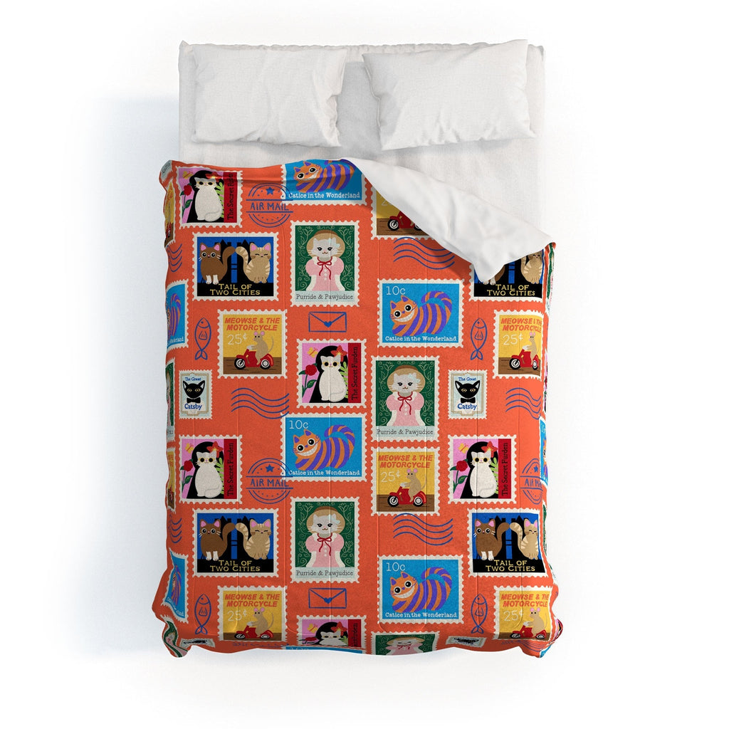 Design by Spark Classic Book Cat Stamps Comforter