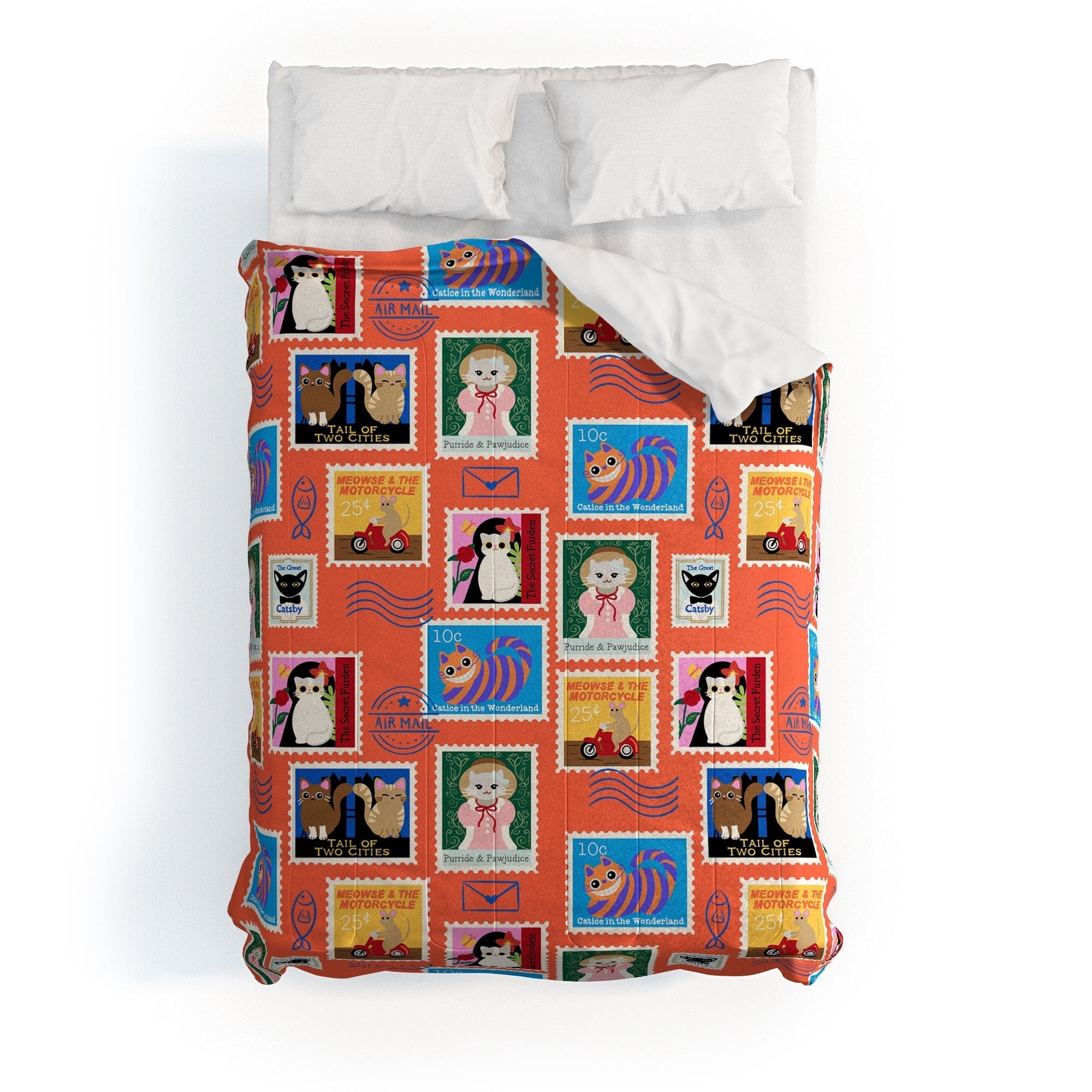Design by Spark Classic Book Cat Stamps Comforter