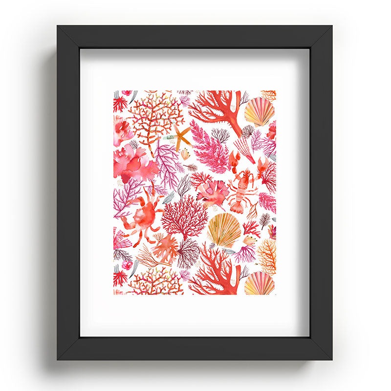 Ninola Design Botanic Retreat Coral Reef Crab Lobster Red Recessed Framing Rectangle