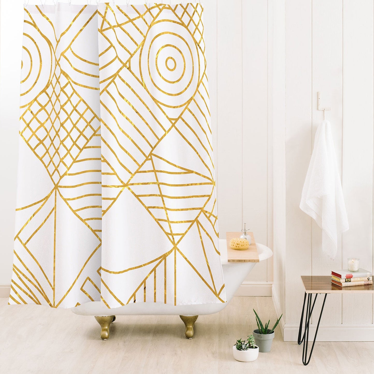 Fimbis Whackadoodle White and Gold Shower Curtain