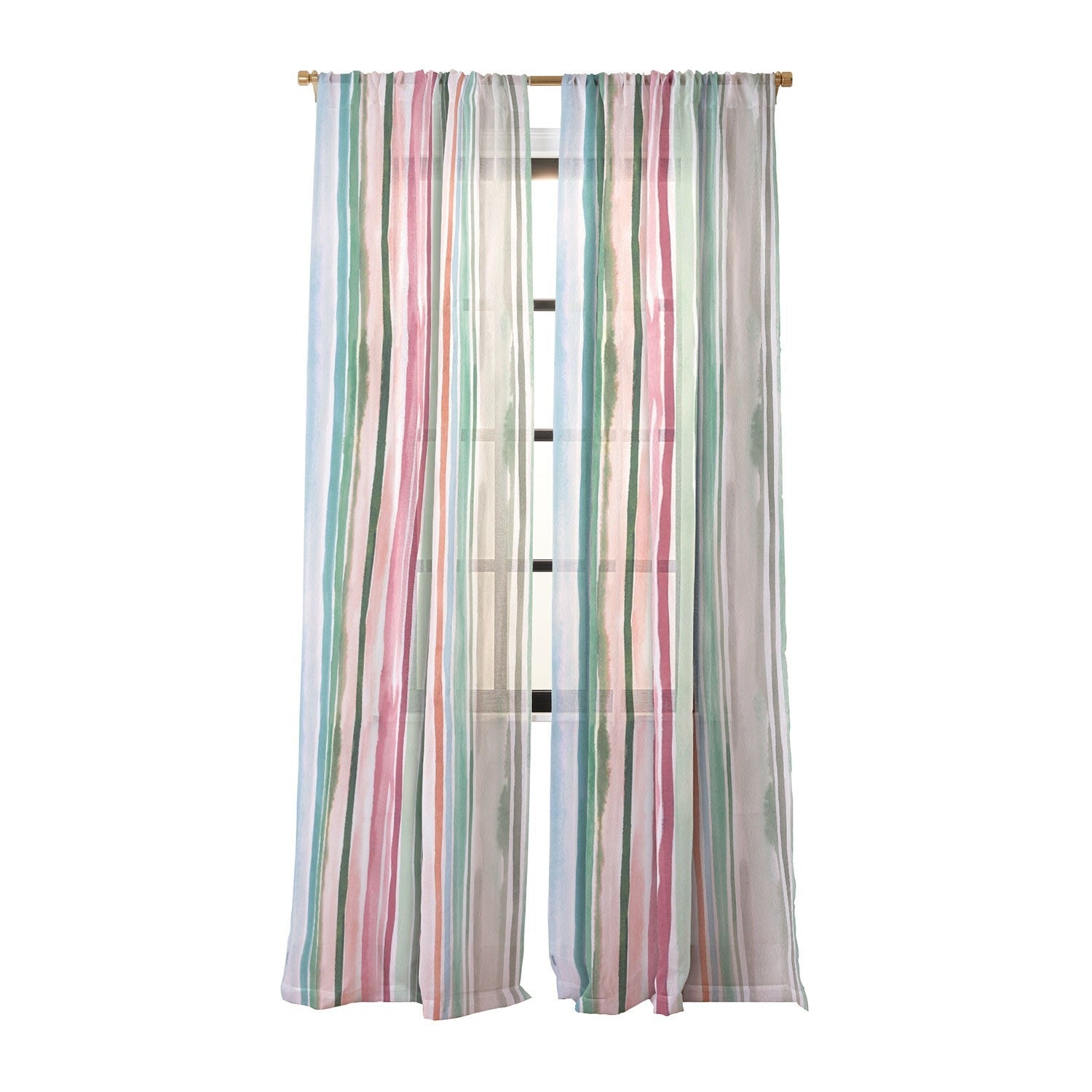 Ninola Design Botanic Retreat Watercolor Stripes Green Orange Red Sheer Non Repeat