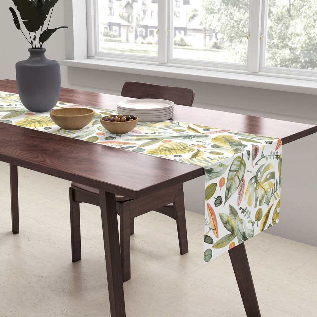 Ninola Design Botanic Retreat Tropical Jungle Leaves Botanical Green Orange Table Runner