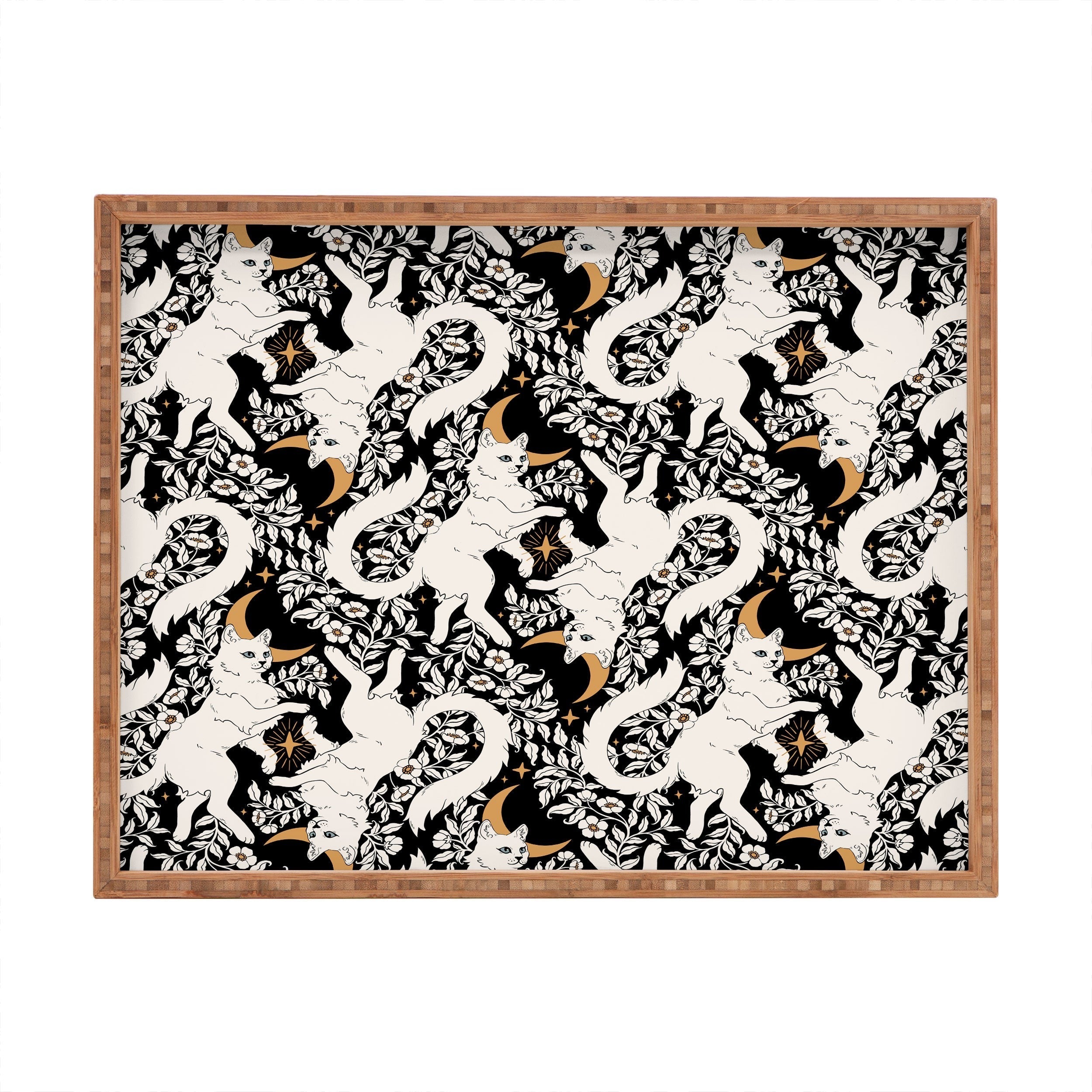 Avenie Celestial Cats Gold Rectangular Tray