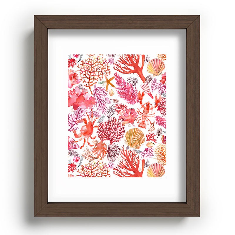 Ninola Design Botanic Retreat Coral Reef Crab Lobster Red Recessed Framing Rectangle