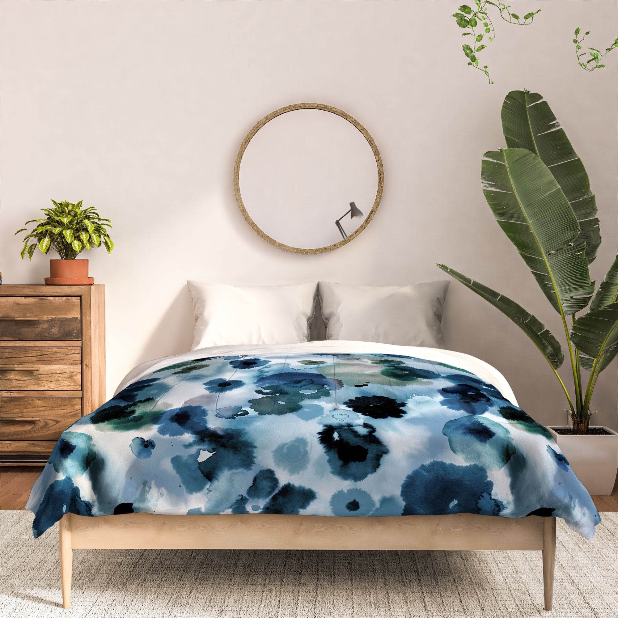 Ninola Design Botanic Retreat Ombre Abstract Watercolor Flowers Blue Navy Comforter