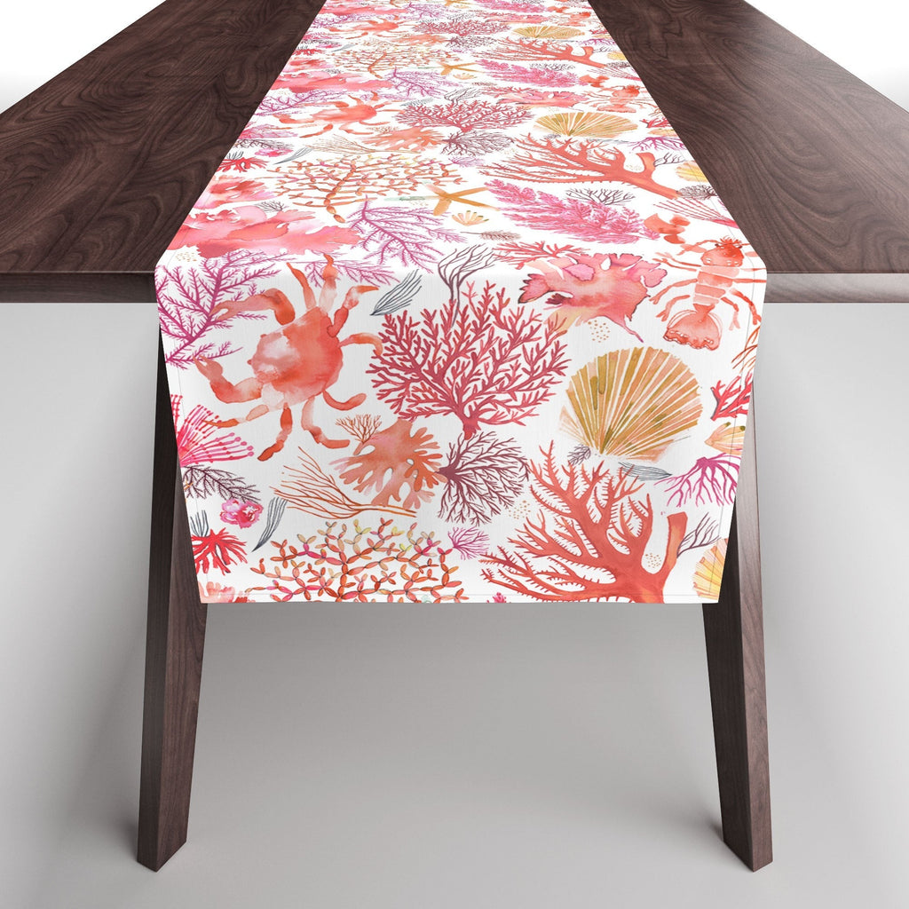 Ninola Design Botanic Retreat Coral Reef Crab Lobster Red Table Runner