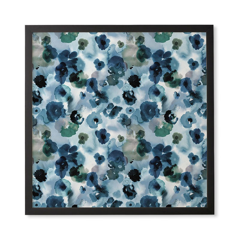 Ninola Design Botanic Retreat Ombre Abstract Watercolor Flowers Blue Navy Framed Wall Art