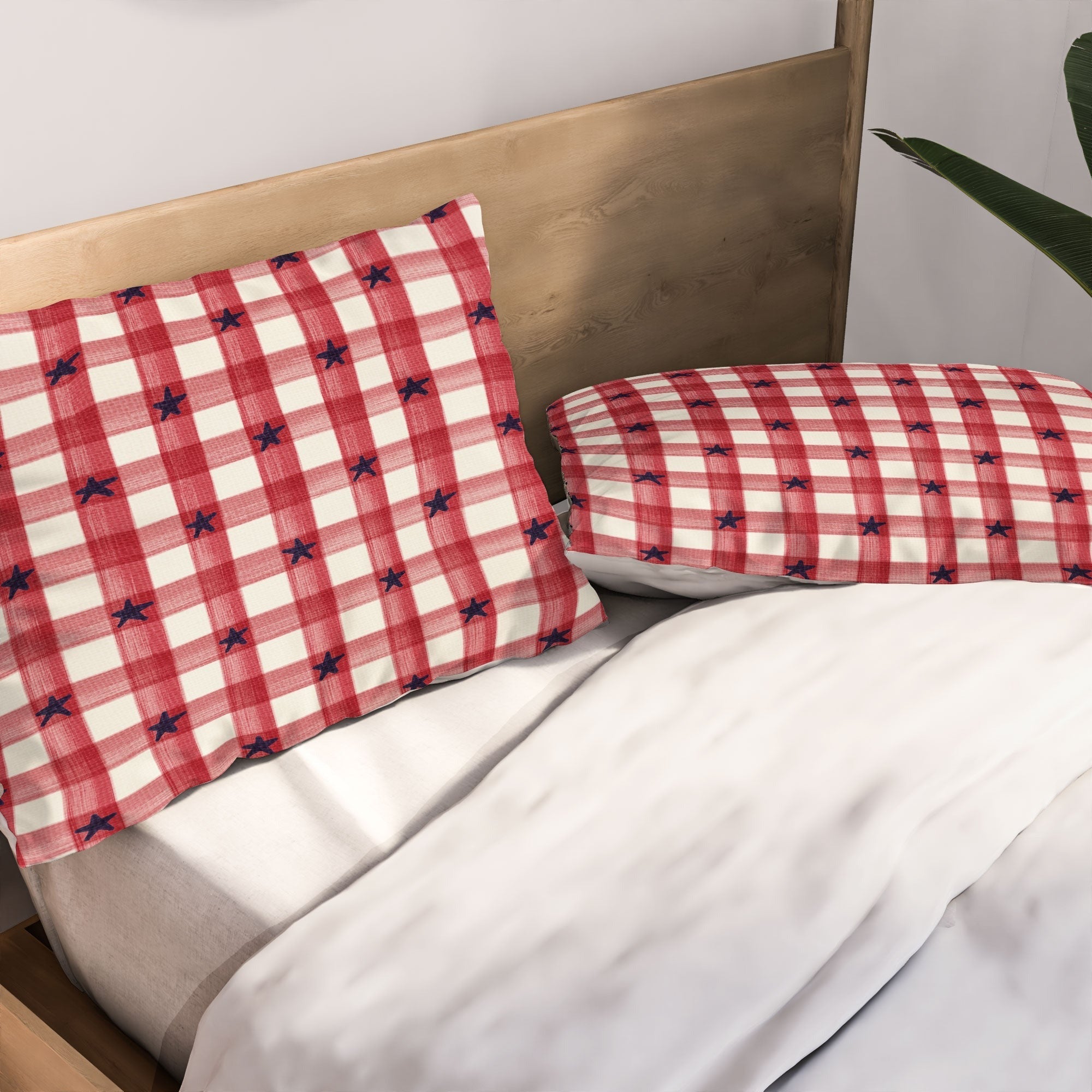 DENY Designs Red Gingham plus Stars Pillow Shams