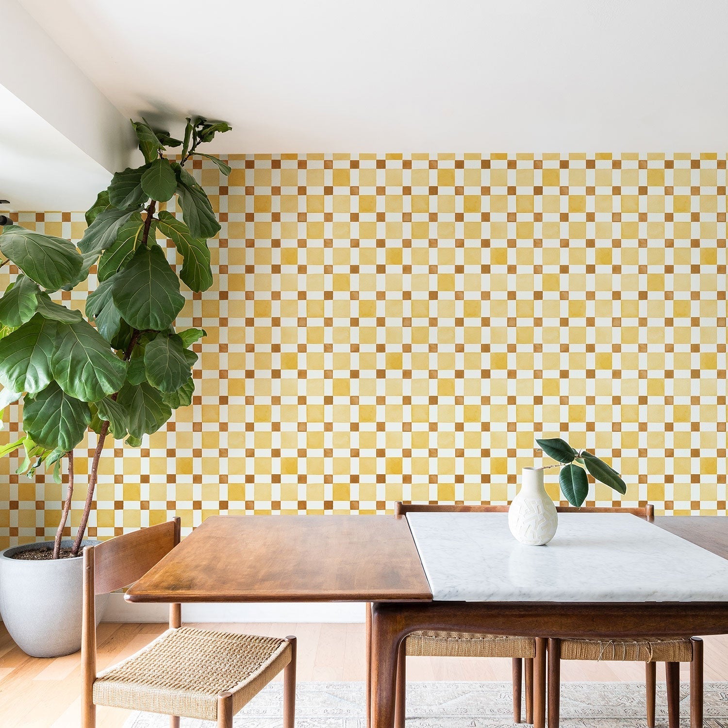 Ninola Design Everyday Artifact Checker Mosaic Tiles Geometry Yellow Wallpaper