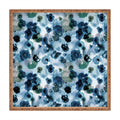 Ninola Design Botanic Retreat Ombre Abstract Watercolor Flowers Blue Navy Square Tray