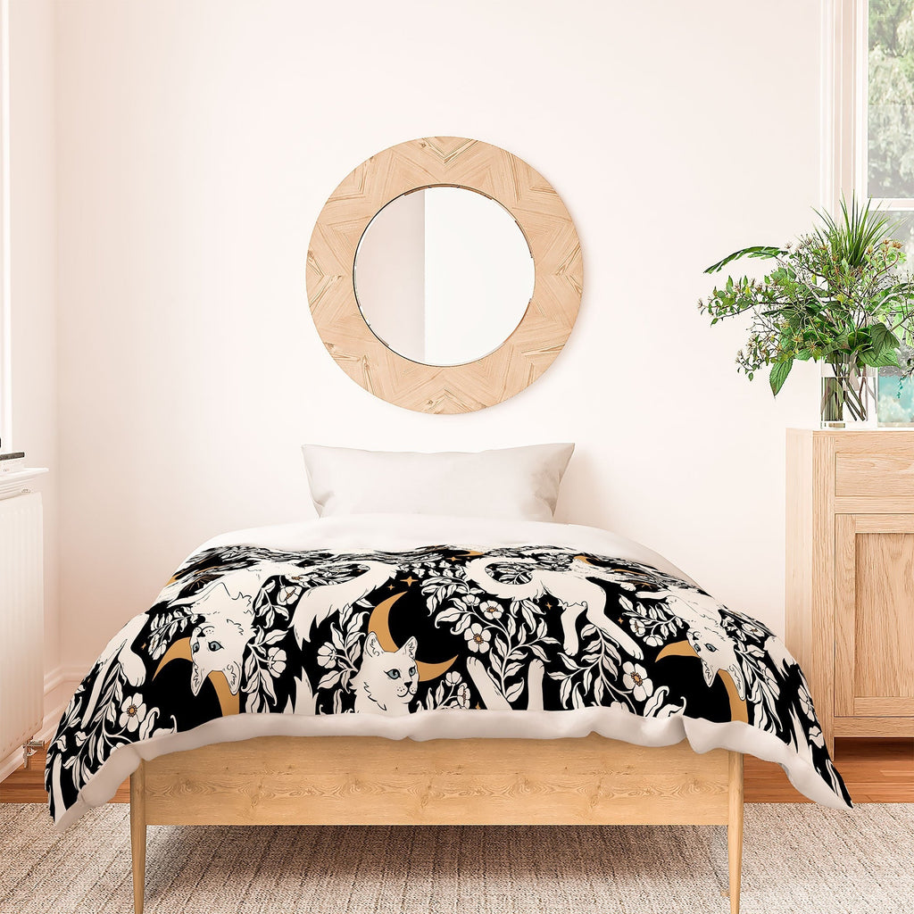Avenie Celestial Cats Gold Duvet Cover