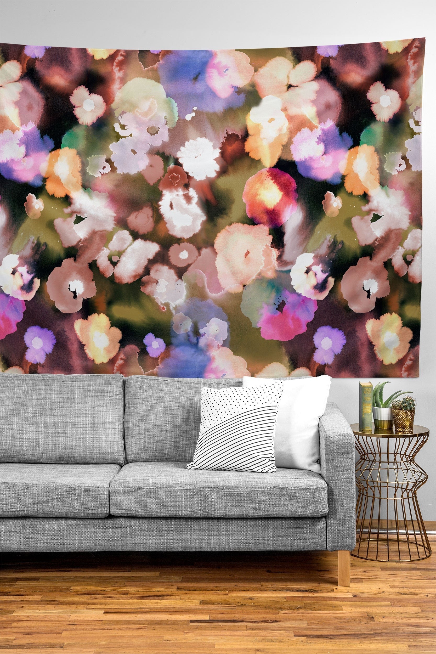 Ninola Design Botanic Retreat Ombre Abstract Watercolor Flowers Pink gold Tapestry
