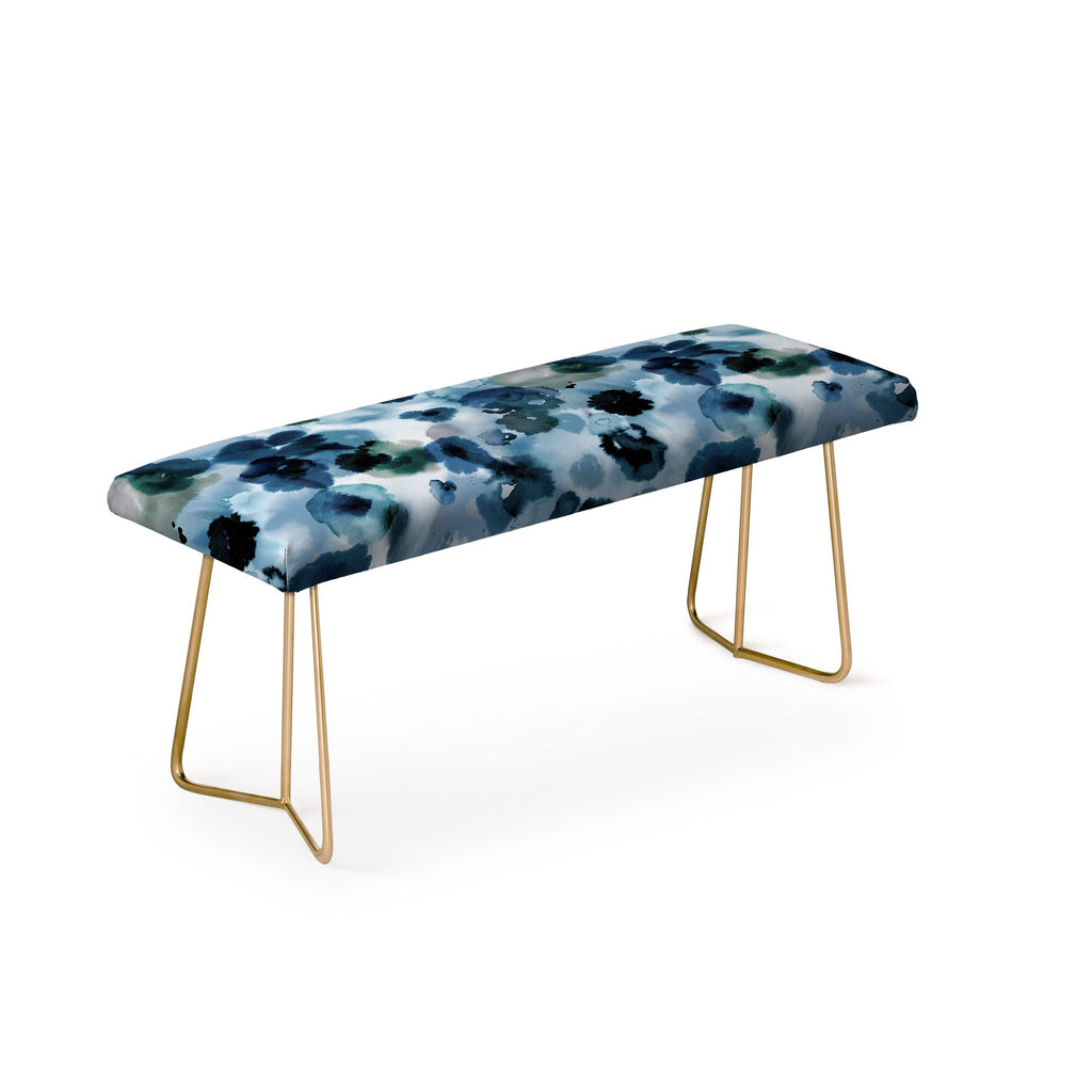 Ninola Design Botanic Retreat Ombre Abstract Watercolor Flowers Blue Navy Bench