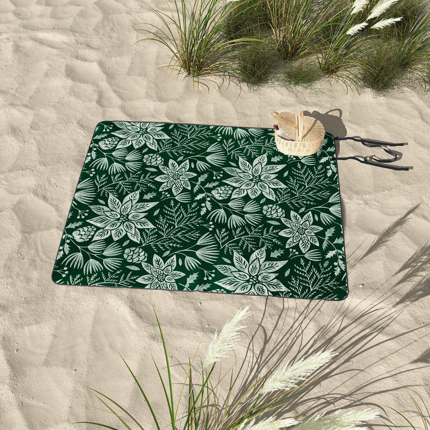 Pimlada Phuapradit Christmas Poinsettia Picnic Blanket