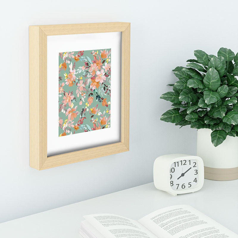 Ninola Design Botanic Retreat Floral Oleander Whimsical Teal Green Recessed Framing Rectangle