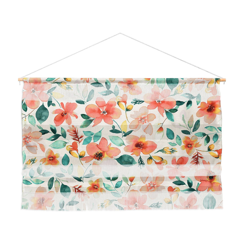 Ninola Design Botanic Retreat Tropical Whimsical Flowers Coral Green Wall Hanging Landscape