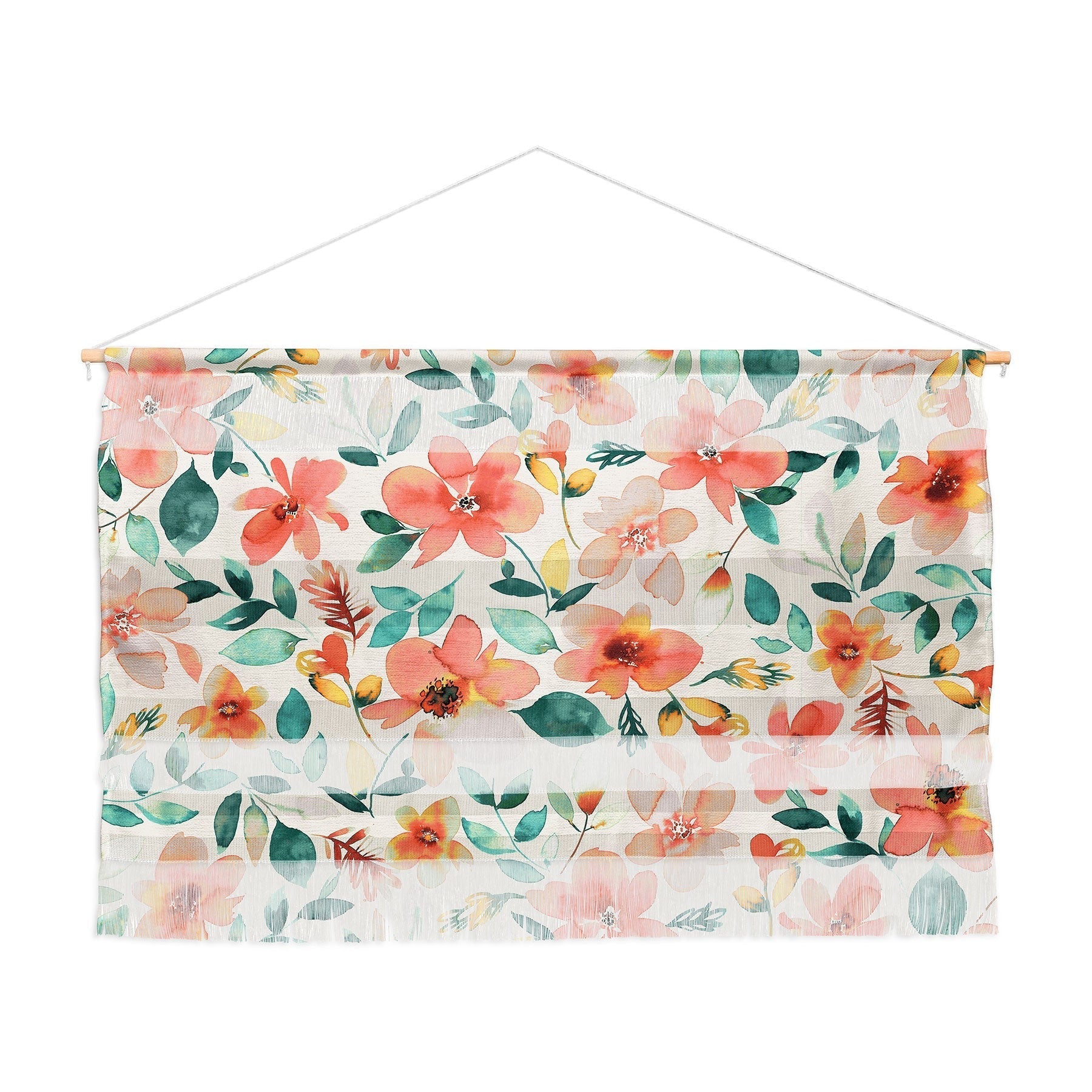 Ninola Design Botanic Retreat Tropical Whimsical Flowers Coral Green Wall Hanging Landscape
