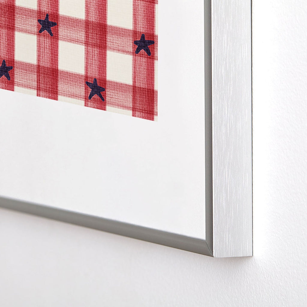 DENY Designs Red Gingham plus Stars Metal Framed Art Print