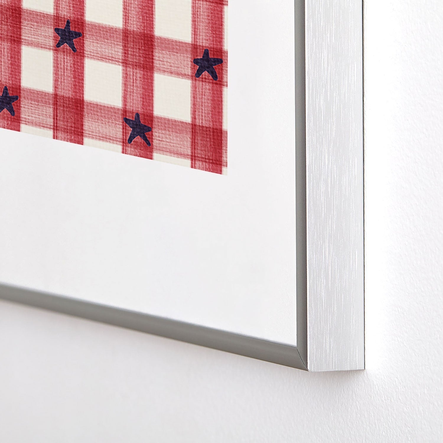 DENY Designs Red Gingham plus Stars Metal Framed Art Print