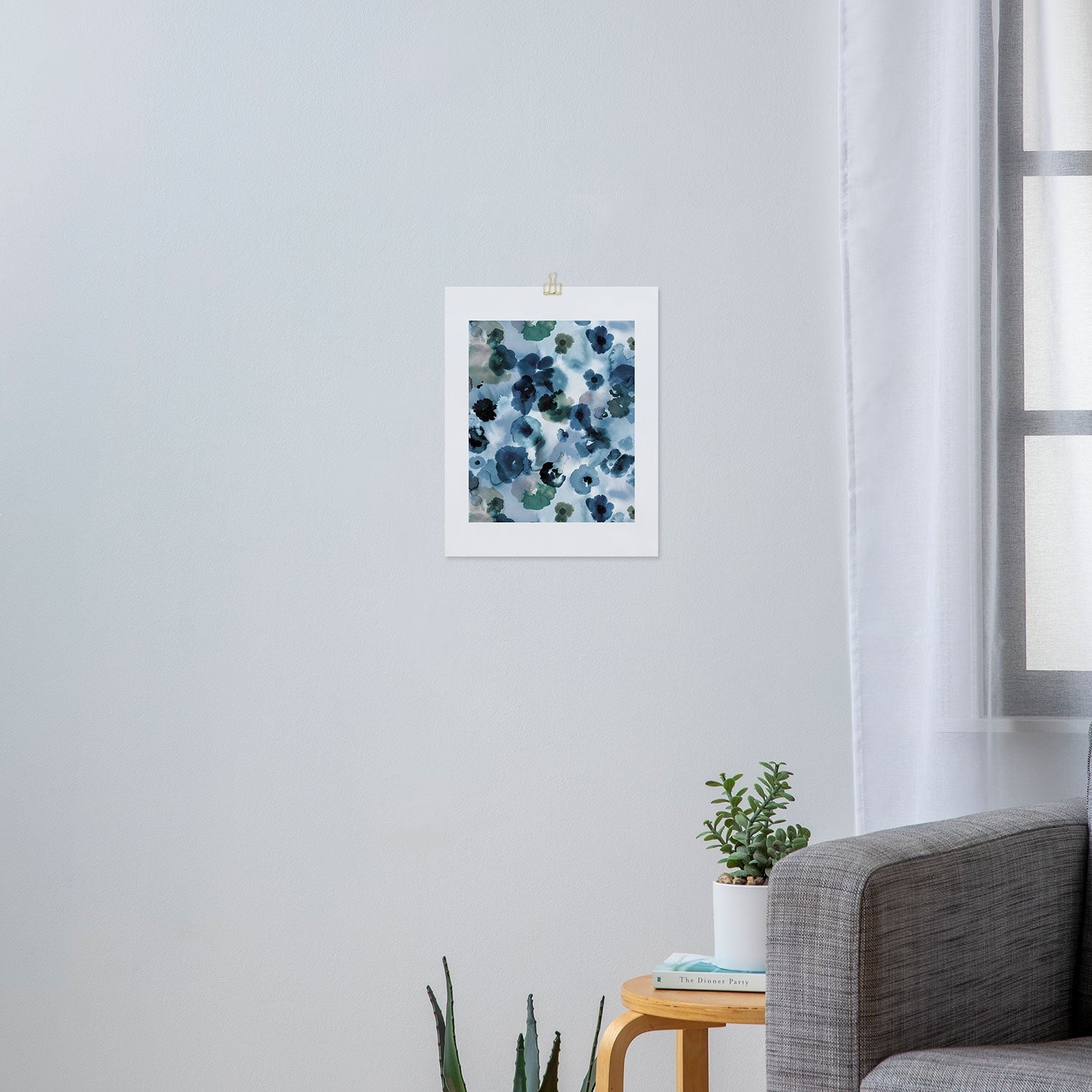 Ninola Design Botanic Retreat Ombre Abstract Watercolor Flowers Blue Navy Art Print