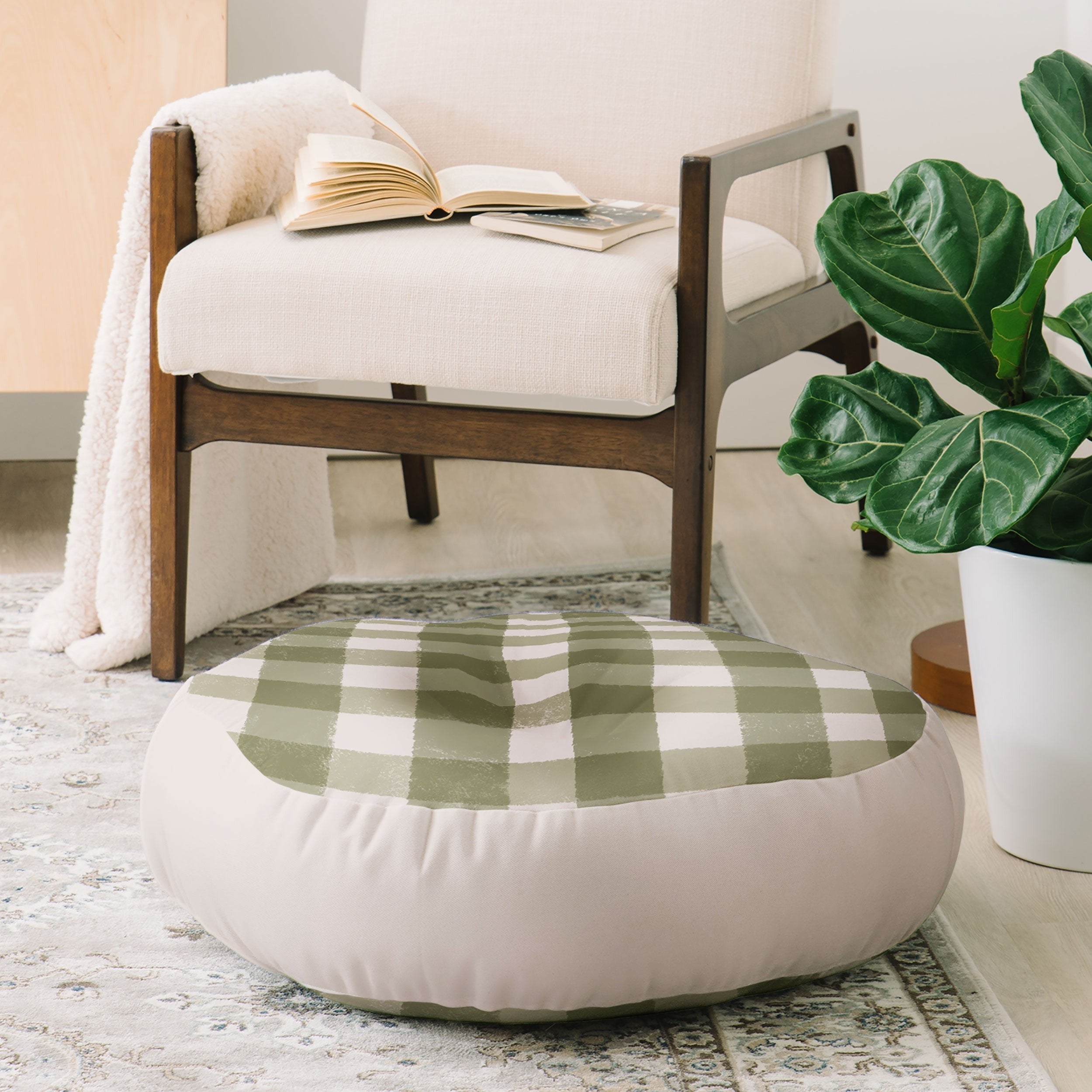 Menina Lisboa Rustic Green Plaid Floor Pillow Round