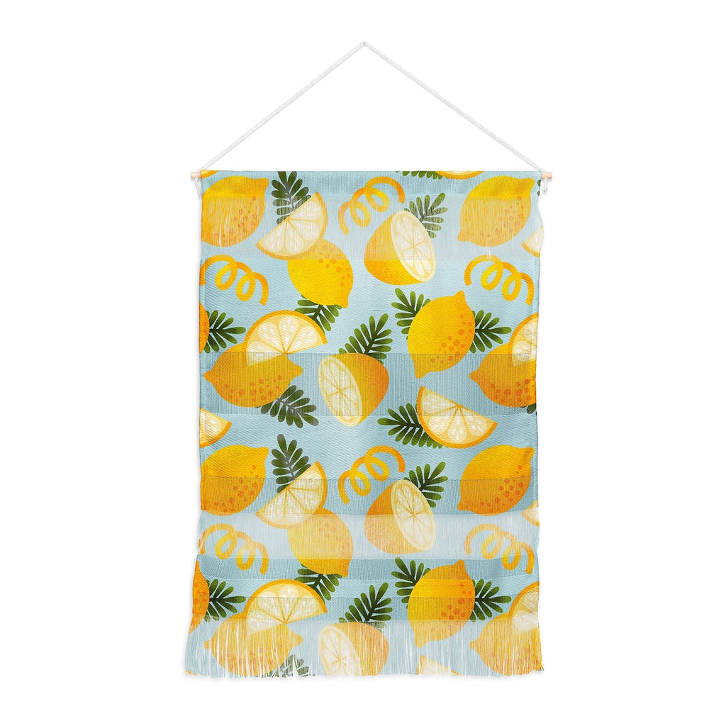 Jessica Molina Lemon Pattern on Sky Blue Wall Hanging Portrait