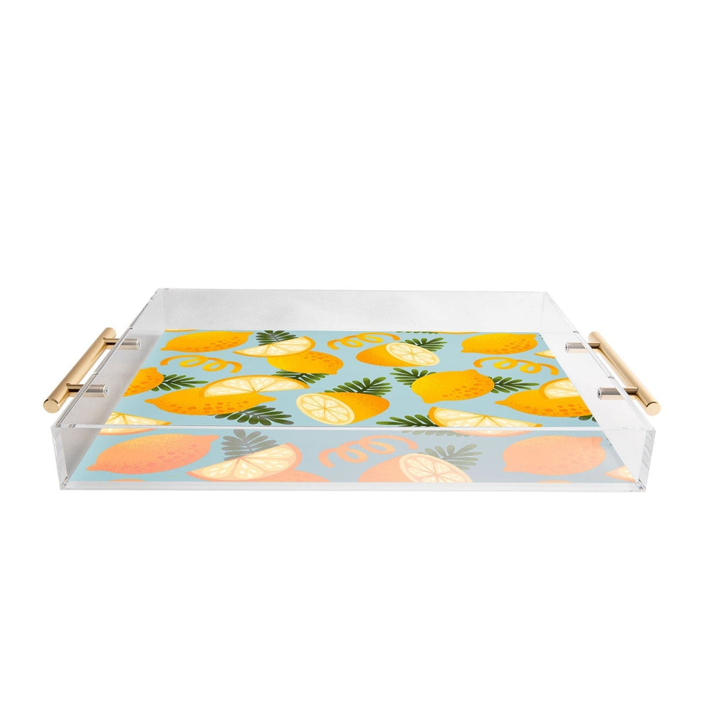 Jessica Molina Lemon Pattern on Sky Blue Acrylic Tray