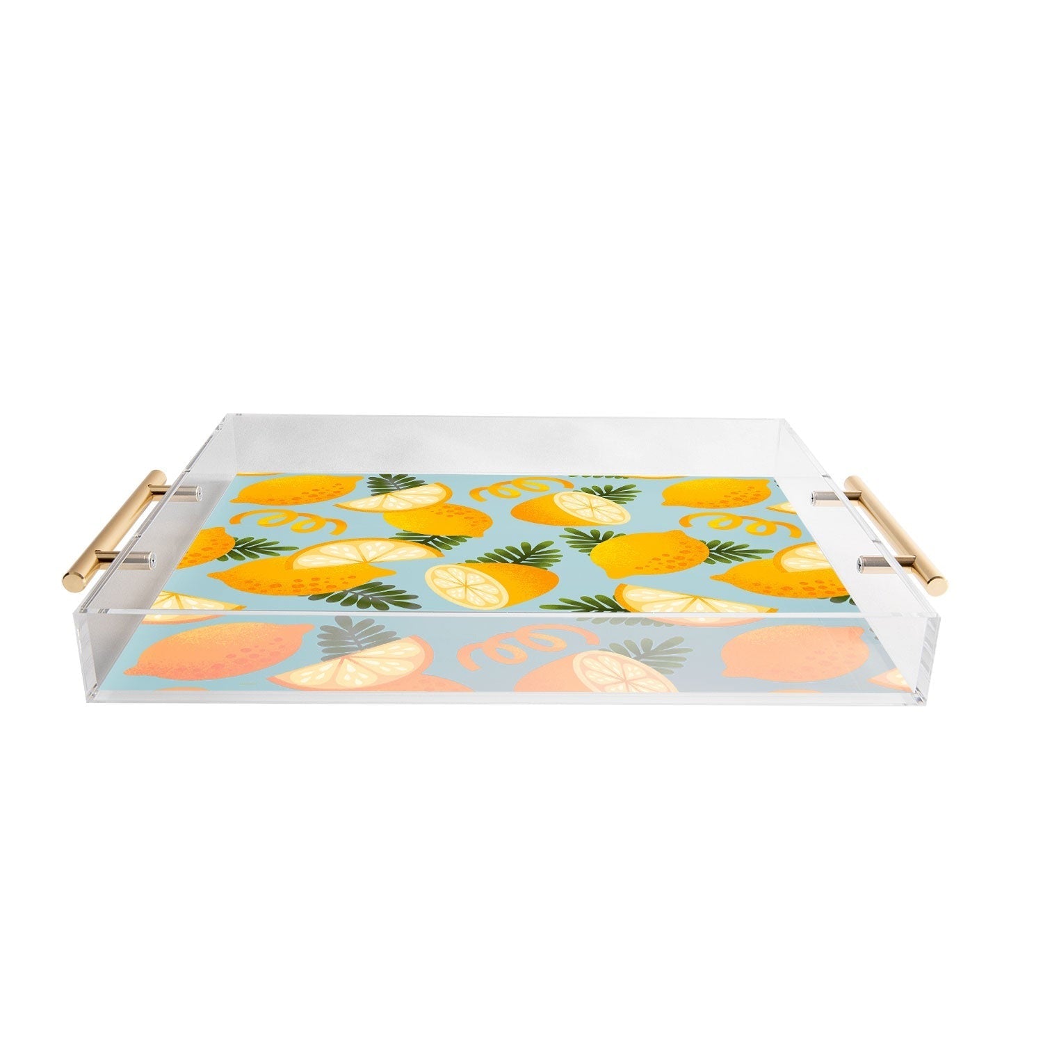 Jessica Molina Lemon Pattern on Sky Blue Acrylic Tray