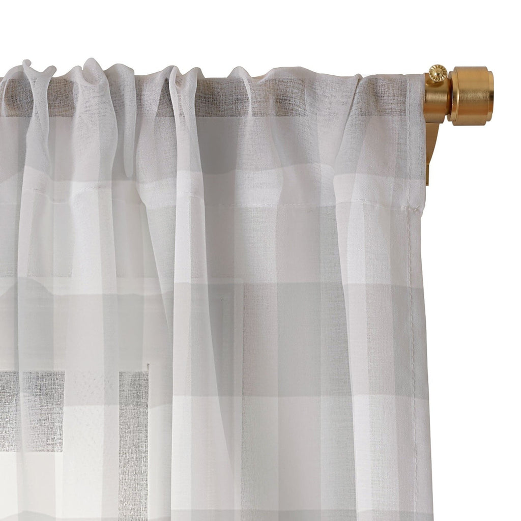 Colour Poems Gingham Plaid Pattern Cloud White Sheer Window Curtain