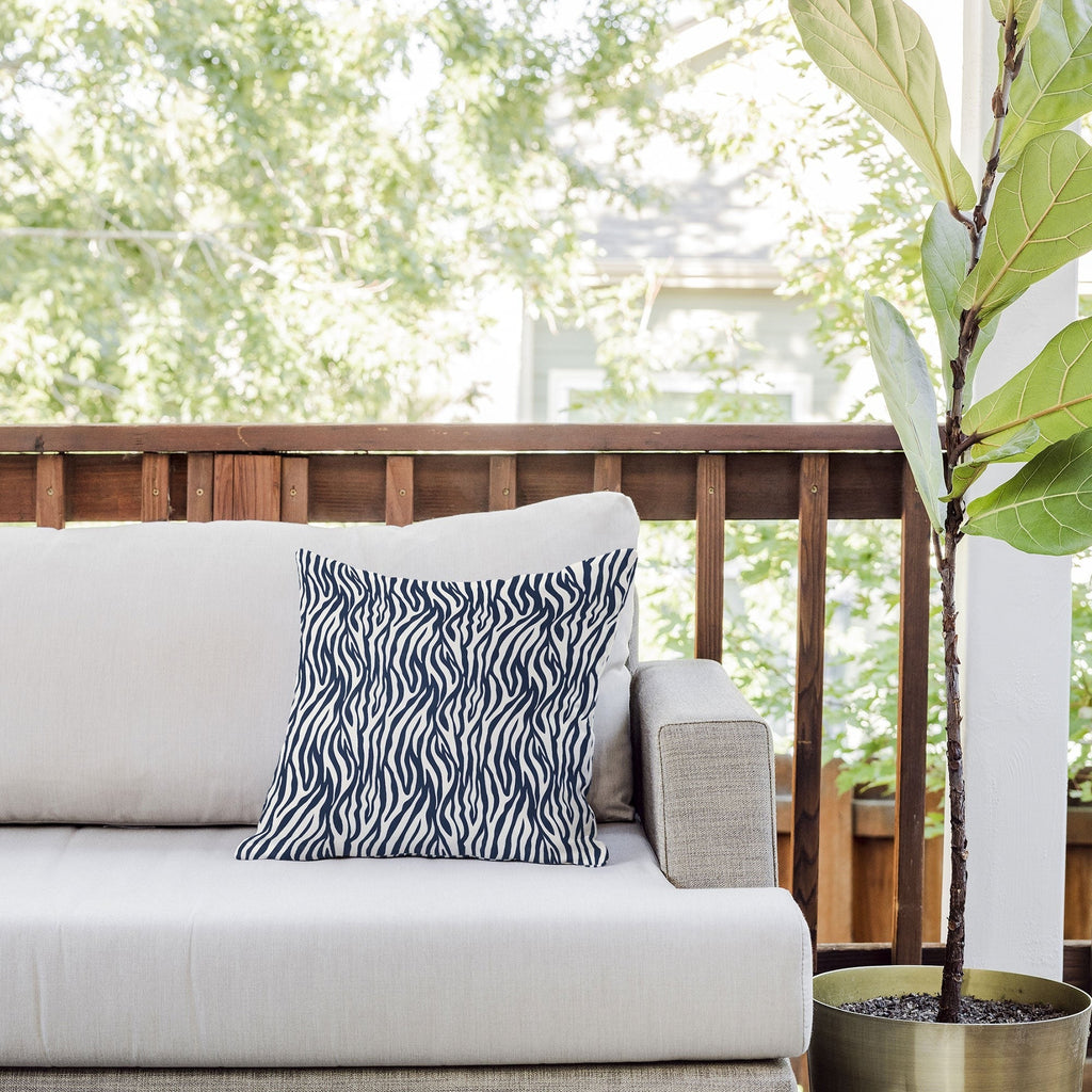 Avenie BR Navy Tiger Stripes Outdoor Throw Pillow